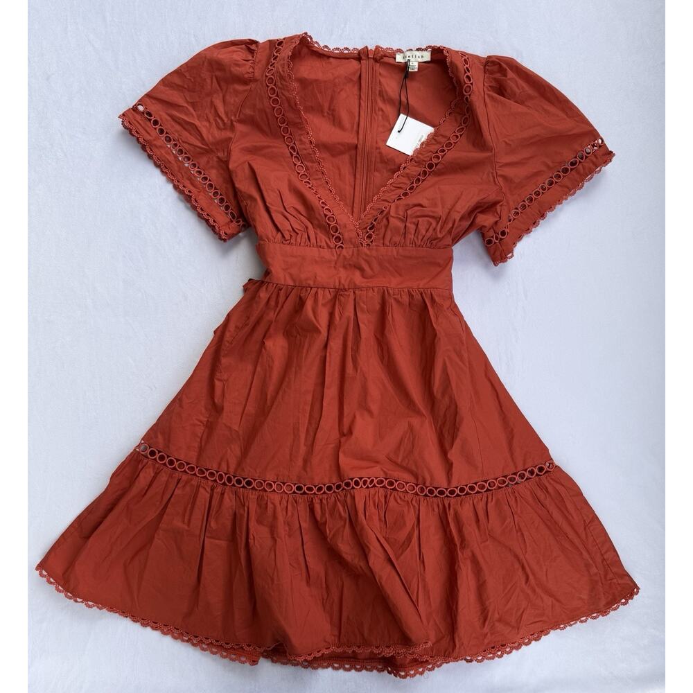 Stellah New York Orange Cotton Dress Crochet Trim S - Cottagecore Western Preppy